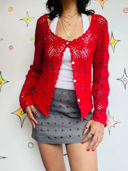 Vintage 90s Y2K Gold Crochet Fairy Grunge Boho Duster Robe Sweater – 14/16