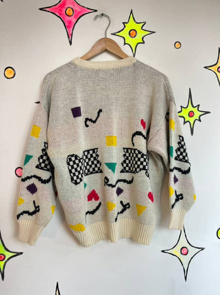 Vintage 80s Art Abstract Sweater - Punk Grunge Minimalist Pullover - S M