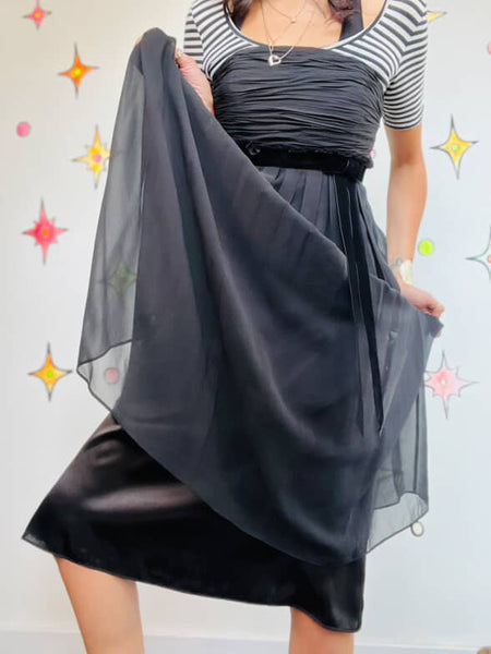 Ann Taylor 90s Y2K Black Silk Sheer Babydoll Slip Dress – Fairy Grunge Flow – 2