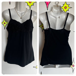 Vintage 90s Y2K | Black Lace Whimsy Goth Coquette Fairy Grunge Cami Top | Small