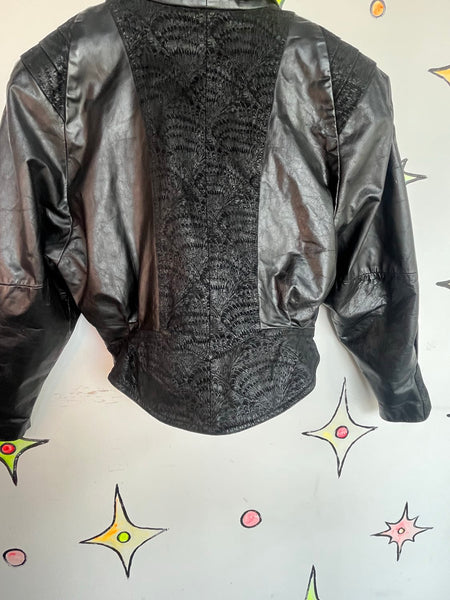 Vintage 80s Black Leather Dolman Jacket Cropped Statement Coat M