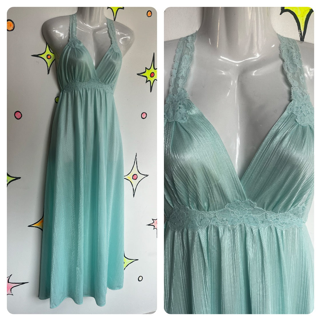 Vintage 60s 70s | Blue Lace Babydoll Fairy Grunge Maxi Slip Dress Sexy Nighty M