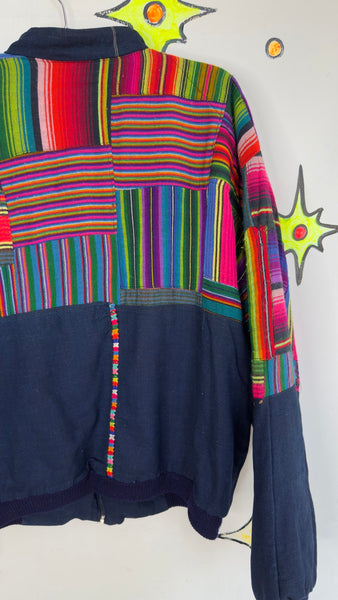 Vintage 80s 90s | Rainbow Patchwork Guatemalan Boho Grunge Bomber Jacket | XL