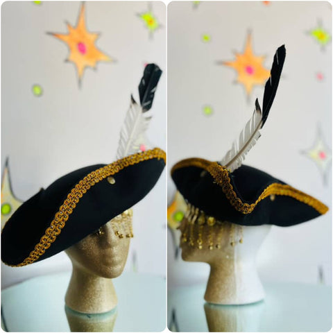 Vintage Black & Gold Tricorn Piratecore Hat – Castlecore Medieval Cosplay Prop