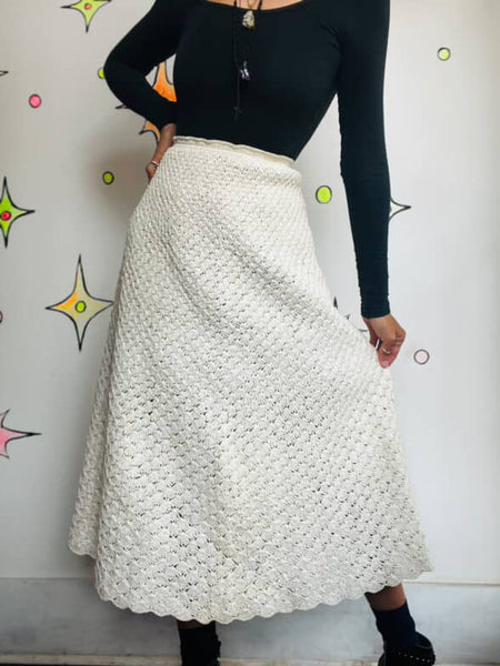 Vintage Keita Maruyama Tokyo Japanese Raffia Straw Woven Off-White Swing Skirt S