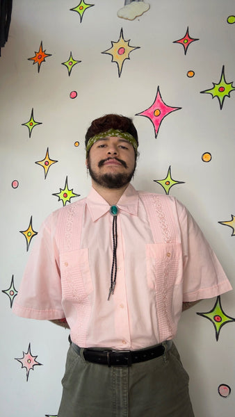 Pastel Pink Guayabera Shirt | Latin Cuban Classic Button-Up Haband Style – XL