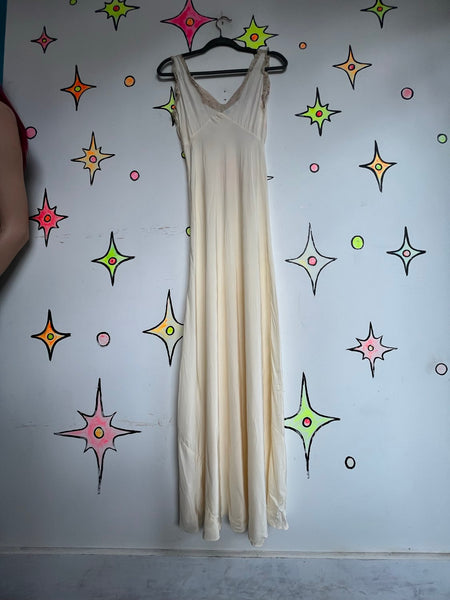 True Vintage 1950s Off-White Full Length Slip Dress Trousseaux Rayon Glam S
