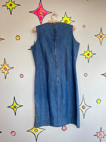 Vintage 90s Denim Overall Dress | Grunge Fruits Streetstyle Emo Mini Dress | 8