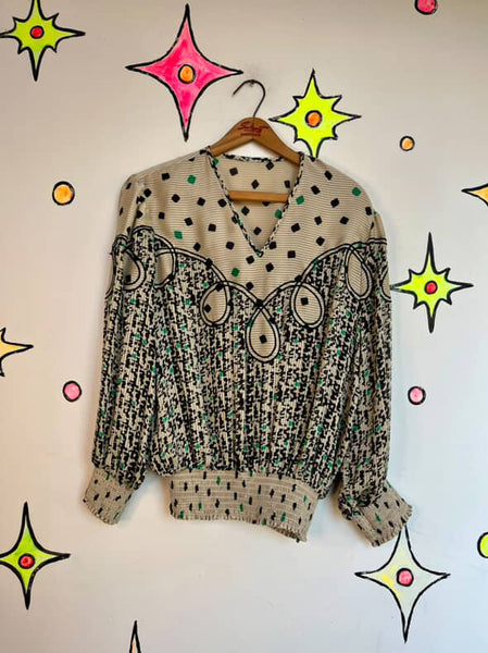 Vintage 70s/80s Silky Disco Glam Boho Grunge Dolman Sleeve Blouse – Small/Medium