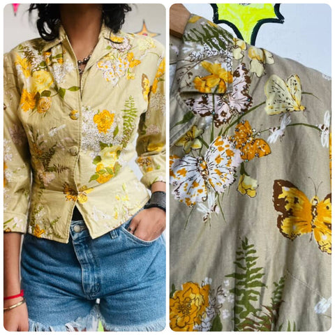 Vintage 1950s-60s Malbe Original Yellow Floral Top - Classic Retro Style