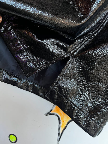 Vintage Y2K Vegan Leather Vinyl Mall Goth Glossy Wet Look Black Mini Skirt L