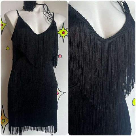 Vintage | Black Fringe 60s GoGo Mod or 20s Flapper Mini Party dress | Size SMLXL