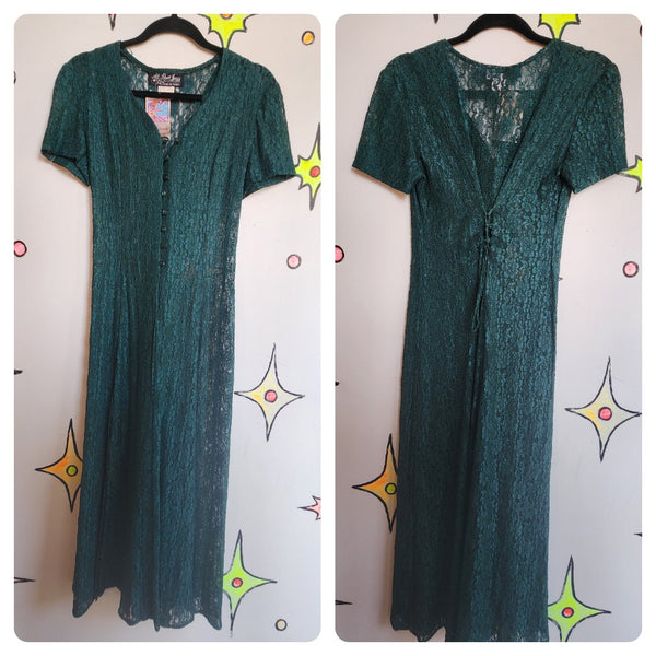 Vintage 90s | All That Jazz Fairy Grunge Lace Sheer Midi Dress | Small