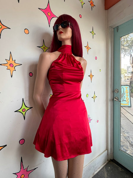 Red Satin Mini Dress 1930s Revival Old Hollywood Vamp Goth Slip Dress XS