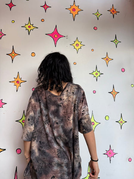 Y2K Tattoo Print Glitter Top Whimsy Goth Fairy Grunge Distressed Graphic Tee XL