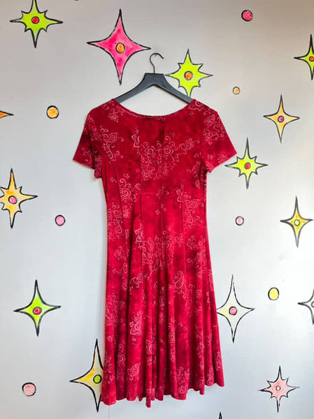 Y2K Red Fairy Boho Grunge Whimsy Goth Glitter Flowy Stretchy Midi Dress - S/M