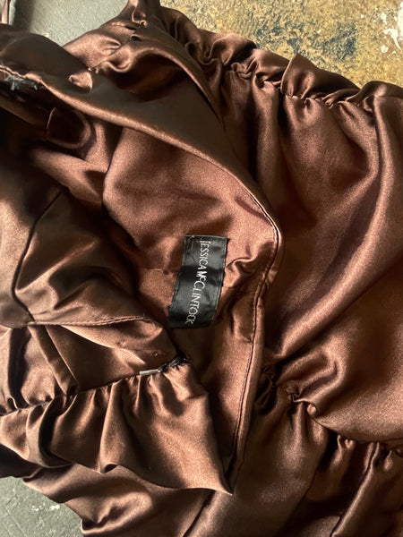 90s Y2K Fairy Brown Satin Scrunch Dress Halter Mini Party Formal Grunge Glam S