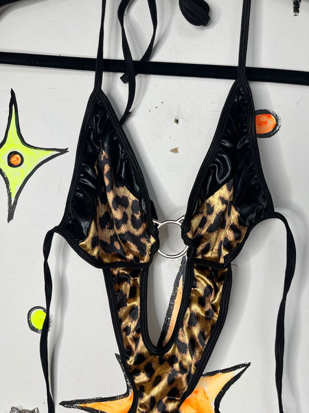 Y2K Leopard Print Kitty Teddy Play Suit Lingerie Bodysuit - M