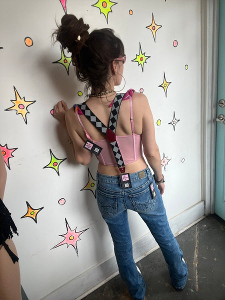 Harlequin Diamond Print Suspenders Circus Clowncore Avant Garde Quirky