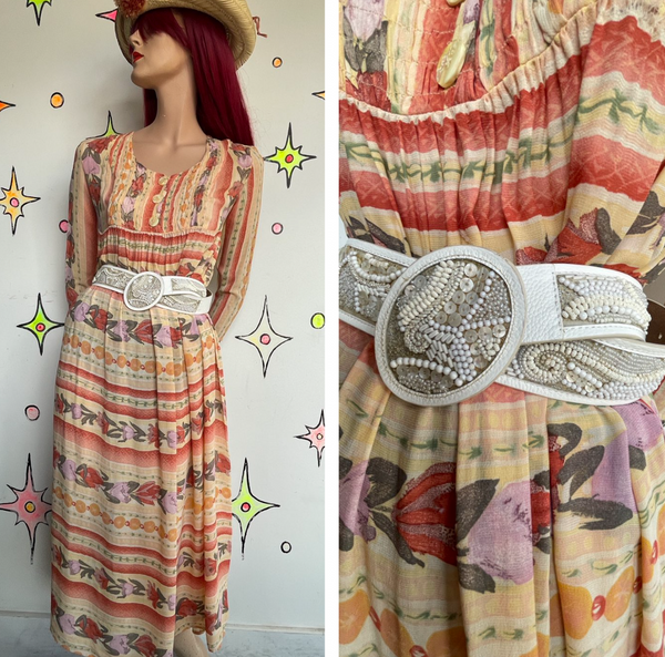 Beaded White Leather Belt Fairy Mermaidcore Western Boho Cinch Accessory