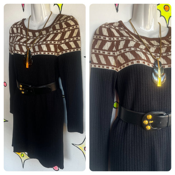 Vintage 60s 70s | LBD Rib Knit Groovy GoGo Geometric Mod Mini Sweater Dress | 4