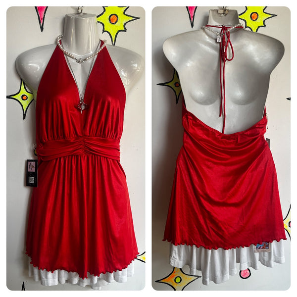 Vintage Y2K 2000s | Red Fairy Babydoll Halter Top Blouse