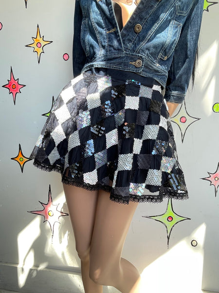 Black Mini Tutu Skirt Harlequin Clowncore Whimsy Goth Crinoline Party Skirt M