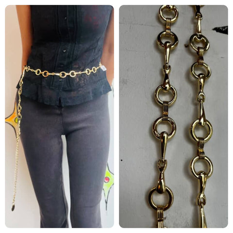 Gold Chain Metal Hoop Belt Boho Grunge 60s 70s style - Adjustable - One Size
