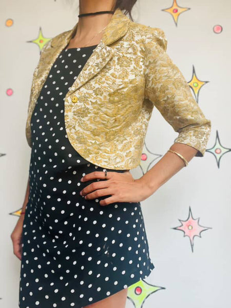 50s Golden Brocade Blazer - Pin Up - Vintage Hollywood Glam Boho Grunge S