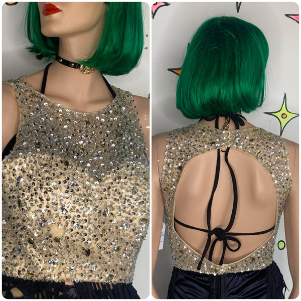 Nude Bling Rhinestone Crystal Gem Top Glam Party Layering Piece M