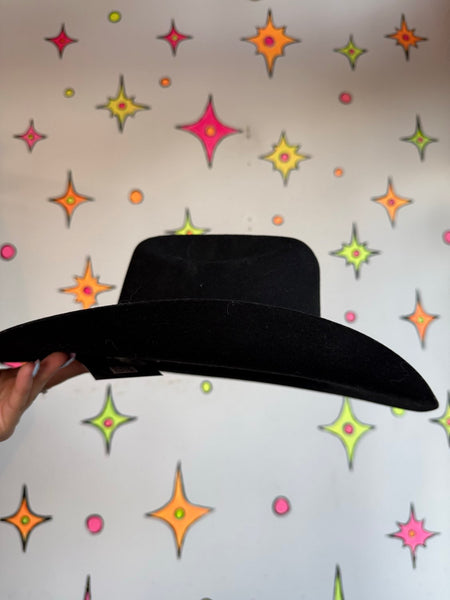 Black Western Wool Cowboy Hat Suede Look Ranch Cowboycore Fedora M/L