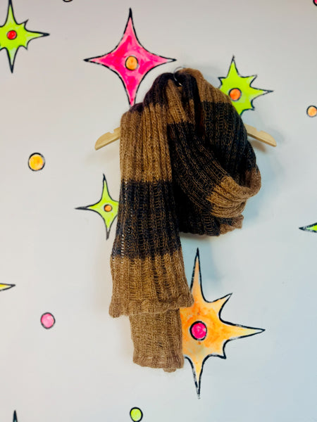 90s Brown Striped Grunge Oversized Fuzzy Mohair Scarf - Extra Long Cozy Rodarte