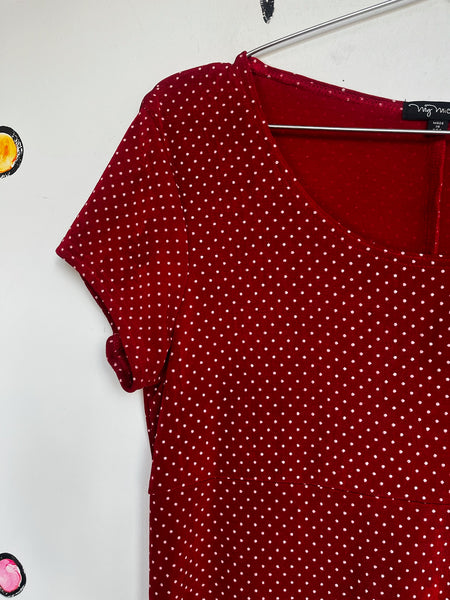 Vintage 90s Fairy Grunge Red & White Polka Dot Mini Dress – Stretchy | Size M
