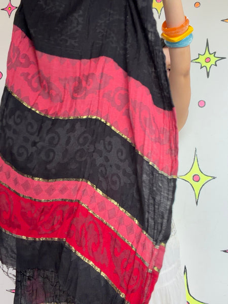 Black Red Gauzy Scarf Wrap Whimsy Goth Grunge Witchy Boho Layering Shawl
