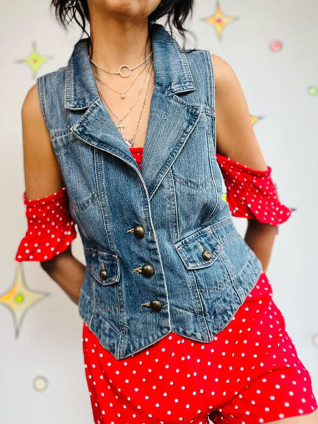 Vintage Y2K Denim Vest | Fairy Grunge Emo Indie Sleaze Layering Top | Size 10