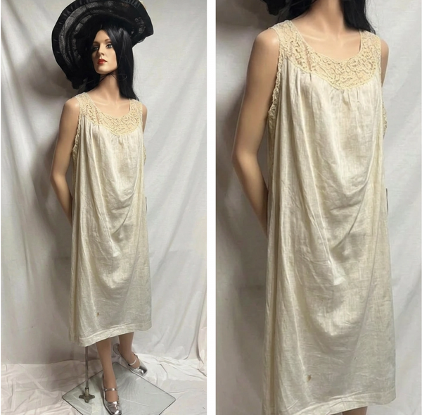 Antique Early 1900s | Off White Victorian Lingerie Dressing Gown Dress Chemise