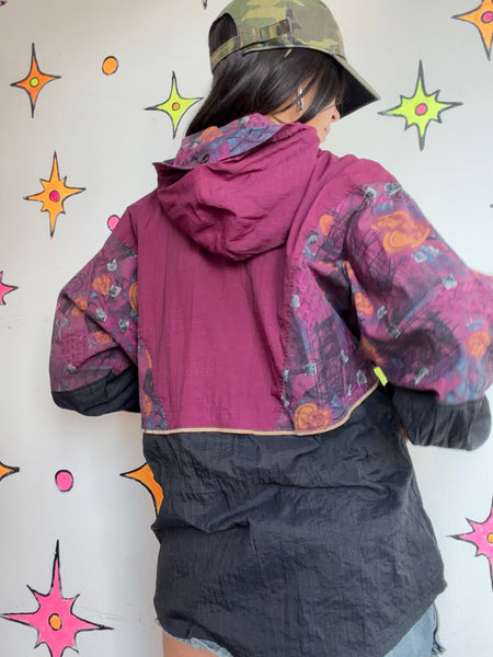 90s Y2K Merlot Black Windbreaker Gorpcore Japanese Streetwear Goth Athleisure L