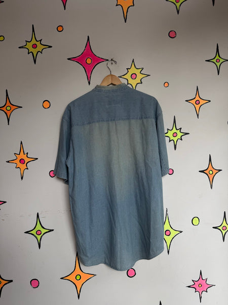 90s Bugle Boy Denim Shirt Oversized Western Workwear Shirt 100% Cotton XL