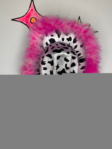 Cow Print Cowgirl Hat Pink Feather Trim Western Barbiecore Festival