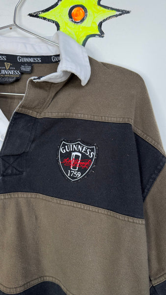 Guinness Striped Rugby Shirt ' Quarter Button Up Irish Pub Streetwear Jersey L