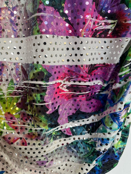 Vintage Y2K Club Dress Rainbow Tattoo Print Metallic Sparkly Halter Mini – M
