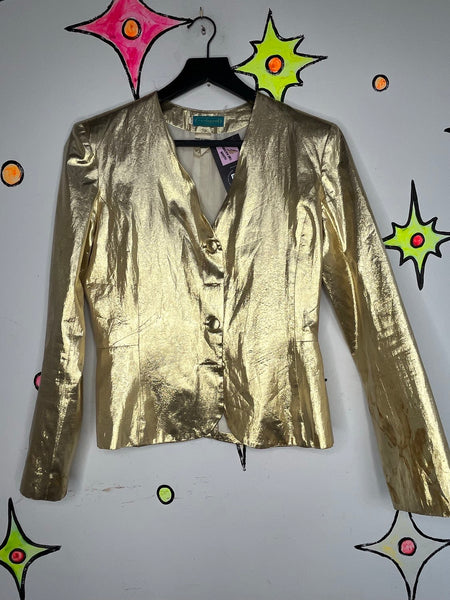 Vintage 70s/80s Metallic Gold Lame Glam Party Blazer - S/M