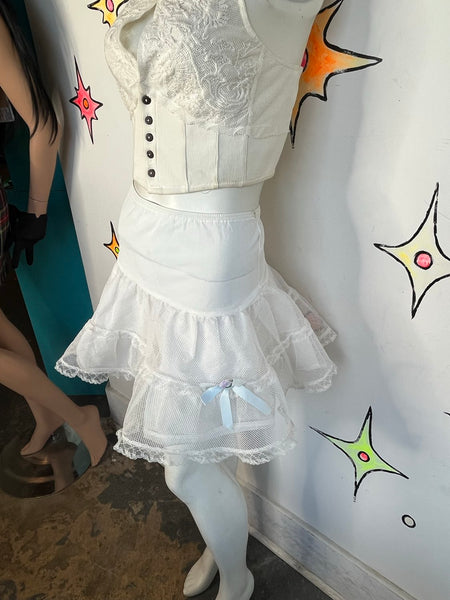 Crinoline Petticoat Skirt – Lace Bow Lolita Coquette Rococo Kawaii Babydoll XS