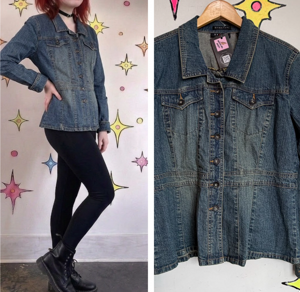 Y2K Tailored Fitted Denim Blazer Jacket Indie Sleaze | L/XL