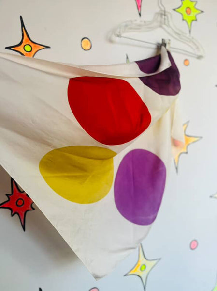 Vintage Rainbow Polka Dot Silk Scarf | Wearable Art Grunge 1940s Magician Style