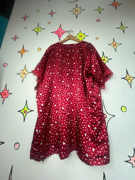 Vintage 90s Y2K Silky Red Hearts Satin Robe Fairy Grunge XL+