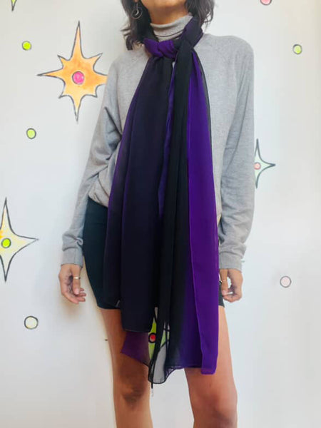 Vintage Purple & Black Semi-Sheer Oversized Scarf – Boho Glam Goth Scarf / Shawl