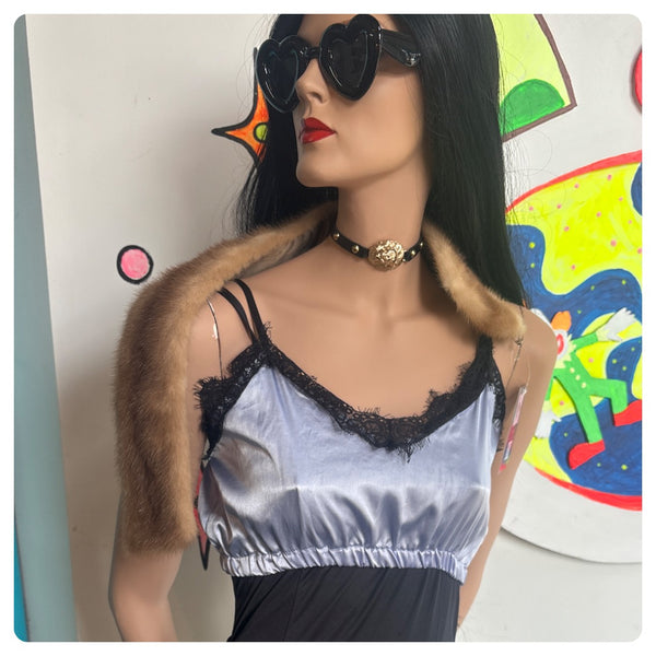 Lavender & Black Lace Cropped Cami | Fairy Grunge Whimsy Goth Y2K Top - XS