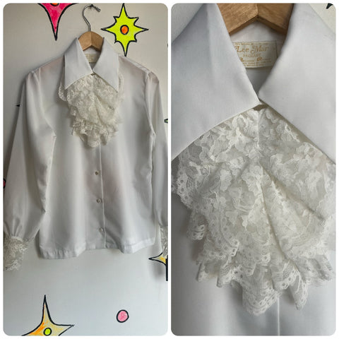 Vintage 70 | White Ruffle Neck Pirate Victorian Steampunk Blouse Top | ML