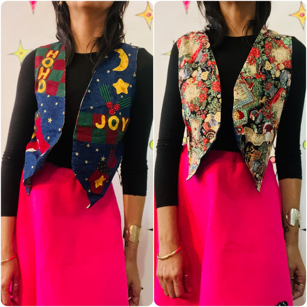 Vintage Tacky Ugly Christmas Vest | HolidayVest | Whimsical Festive Patchwork S